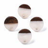 E838 - 10 pcs. 304 Stainless Steel Earring Posts Studs Settings Cabochons Tacks - 14mm Diameter - Wood and Resin - Brown and White