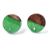 E839 - 10 pcs. 304 Stainless Steel Earring Posts Studs Settings Cabochons Tacks - 14mm Diameter - Wood and Resin - Brown and Green