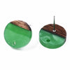 E839 - 10 pcs. 304 Stainless Steel Earring Posts Studs Settings Cabochons Tacks - 14mm Diameter - Wood and Resin - Brown and Green