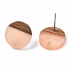 E840 - 10 pcs. 304 Stainless Steel Earring Posts Studs Settings Cabochons Tacks - 14mm Diameter - Wood and Resin - Brown and Coral Salmon