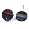 E841 - 10 pcs. 304 Stainless Steel Earring Posts Studs Settings Cabochons Tacks - 14mm Diameter - Wood and Resin - Brown and Starry Black