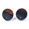 E841 - 10 pcs. 304 Stainless Steel Earring Posts Studs Settings Cabochons Tacks - 14mm Diameter - Wood and Resin - Brown and Starry Black