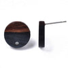 E841 - 10 pcs. 304 Stainless Steel Earring Posts Studs Settings Cabochons Tacks - 14mm Diameter - Wood and Resin - Brown and Starry Black