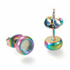 E842 - 10 pcs. 304 Stainless Steel Rainbow Plated Earring Posts Settings Bezels Cabochons Tacks- 4mm Glue Pad Setting - with Stoppers!