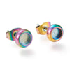 E842 - 10 pcs. 304 Stainless Steel Rainbow Plated Earring Posts Settings Bezels Cabochons Tacks- 4mm Glue Pad Setting - with Stoppers!