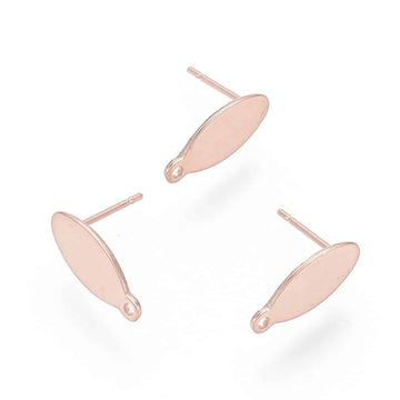 E846 - 10 pcs. (5 pairs) 304 Stainless Steel Oval Earring Posts/Bases/Studs/Settings with Backs - 15mm x 7mm - Rose Gold - Tarnish Resistant