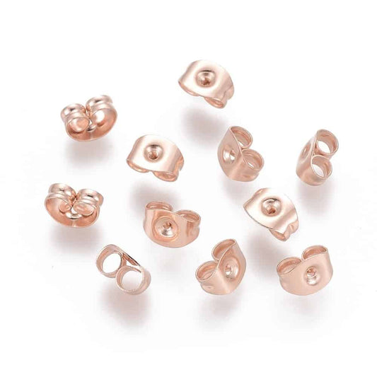 E849 - 10 pcs 304 Stainless Steel Rose Gold Earring Nuts Stoppers Backs - 6mm x 4mm - Hypoallergenic! Butterfly Design