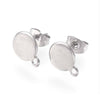 E850 - 10 pcs. (5 pairs) 304 Stainless Steel Silver Tone Earring Posts/Bases/Studs/Settings - 11mm x 8mm - 8mm Diameter - Hole Size: 1.4mm