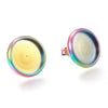 E864 - 10 pcs. 304 Stainless Steel Rainbow Earring Posts Studs Settings Bezels Cabochons Tacks - 12mm Glue Pad Setting - Round Edge Bezel
