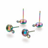 E865 - 10 pcs. 304 Stainless Steel Rainbow Plated Earring Posts Settings Bezels Cabochons Tacks- 4mm Glue Pad Setting - Parallel Loop