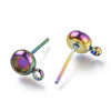 E865 - 10 pcs. 304 Stainless Steel Rainbow Plated Earring Posts Settings Bezels Cabochons Tacks- 4mm Glue Pad Setting - Parallel Loop