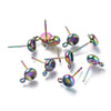 E865 - 10 pcs. 304 Stainless Steel Rainbow Plated Earring Posts Settings Bezels Cabochons Tacks- 4mm Glue Pad Setting - Parallel Loop