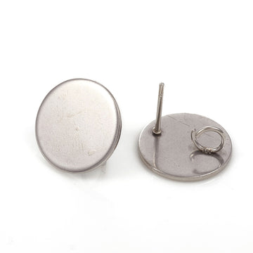 E867 - 10 pcs. (5 pairs) 304 Stainless Steel Silver Tone Earring Posts/Bases/Studs - 15mm Diameter - with Loop