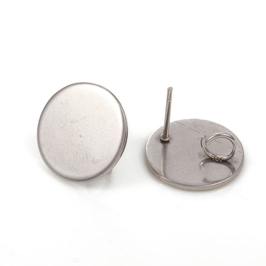 E867 - 10 pcs. (5 pairs) 304 Stainless Steel Silver Tone Earring Posts/Bases/Studs - 15mm Diameter - with Loop