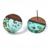 E868 - 10 pcs. 304 Stainless Steel Earring Posts Studs Settings Cabochons Tacks - 14mm - Wood and Resin - Brown and Teal - Gold Foil