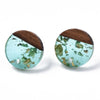 E868 - 10 pcs. 304 Stainless Steel Earring Posts Studs Settings Cabochons Tacks - 14mm - Wood and Resin - Brown and Teal - Gold Foil