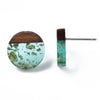 E868 - 10 pcs. 304 Stainless Steel Earring Posts Studs Settings Cabochons Tacks - 14mm - Wood and Resin - Brown and Teal - Gold Foil
