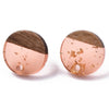 E869 - 10 pcs. 304 Stainless Steel Earring Posts Studs Settings Cabochons Tacks - 14mm - Wood and Resin - Brown and Coral - Gold Foil