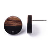 E870 - 10 pcs. 304 Stainless Steel Earring Posts Studs Settings Cabochons Tacks - 15mm Diameter - Wood and Resin - Brown and Black