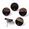 E870 - 10 pcs. 304 Stainless Steel Earring Posts Studs Settings Cabochons Tacks - 15mm Diameter - Wood and Resin - Brown and Black