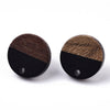 E870 - 10 pcs. 304 Stainless Steel Earring Posts Studs Settings Cabochons Tacks - 15mm Diameter - Wood and Resin - Brown and Black