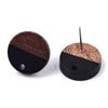 E870 - 10 pcs. 304 Stainless Steel Earring Posts Studs Settings Cabochons Tacks - 15mm Diameter - Wood and Resin - Brown and Black