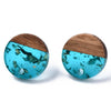 E871 - 10 pcs. 304 Stainless Steel Earring Posts Studs Settings Cabochons Tacks - 14mm - Wood and Resin - Brown and Blue - Gold Foil