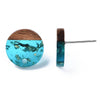 E871 - 10 pcs. 304 Stainless Steel Earring Posts Studs Settings Cabochons Tacks - 14mm - Wood and Resin - Brown and Blue - Gold Foil