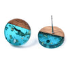 E871 - 10 pcs. 304 Stainless Steel Earring Posts Studs Settings Cabochons Tacks - 14mm - Wood and Resin - Brown and Blue - Gold Foil