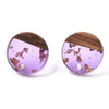 E872 - 10 pcs. 304 Stainless Steel Earring Posts Studs Settings Cabochons Tacks - 14mm - Wood and Resin - Brown and Purple - Gold Foil