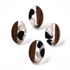 E873 - 10 pcs Wood and Resin 304 Stainless Steel Earring Posts Studs - 15mm Oval - Silver Tone - Black White Dots - Hole: 1.8mm - Rubber Backs