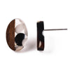 E873 - 10 pcs Wood and Resin 304 Stainless Steel Earring Posts Studs - 15mm Oval - Silver Tone - Black White Dots - Hole: 1.8mm - Rubber Backs