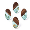 E874 - 10 pcs Wood and Resin 304 Stainless Steel Earring Posts Studs - 15mm Oval - Silver Tone - Gold Foil - Hole: 1.8mm - Rubber Backs - Teal