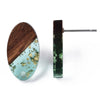 E874 - 10 pcs Wood and Resin 304 Stainless Steel Earring Posts Studs - 15mm Oval - Silver Tone - Gold Foil - Hole: 1.8mm - Rubber Backs - Teal