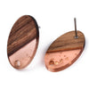 E875 - 10 pcs Wood and Resin 304 Stainless Steel Earring Posts Studs - 15mm Oval - Silver Tone - Gold Foil - Hole: 1.8mm - Rubber Backs - Coral