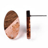 E875 - 10 pcs Wood and Resin 304 Stainless Steel Earring Posts Studs - 15mm Oval - Silver Tone - Gold Foil - Hole: 1.8mm - Rubber Backs - Coral