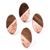 E875 - 10 pcs Wood and Resin 304 Stainless Steel Earring Posts Studs - 15mm Oval - Silver Tone - Gold Foil - Hole: 1.8mm - Rubber Backs - Coral