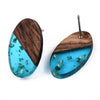 E876 - 10 pcs Wood and Resin 304 Stainless Steel Earring Posts Studs - 15mm Oval - Silver Tone - Gold Foil - Hole: 1.8mm - Rubber Backs - Blue