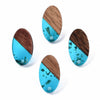 E876 - 10 pcs Wood and Resin 304 Stainless Steel Earring Posts Studs - 15mm Oval - Silver Tone - Gold Foil - Hole: 1.8mm - Rubber Backs - Blue