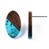 E876 - 10 pcs Wood and Resin 304 Stainless Steel Earring Posts Studs - 15mm Oval - Silver Tone - Gold Foil - Hole: 1.8mm - Rubber Backs - Blue