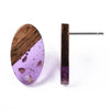 E877 - 10 pcs Wood and Resin 304 Stainless Steel Earring Posts Studs - 15mm Oval - Silver Tone - Gold Foil - Hole: 1.8mm - Rubber Backs - Purple