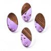 E877 - 10 pcs Wood and Resin 304 Stainless Steel Earring Posts Studs - 15mm Oval - Silver Tone - Gold Foil - Hole: 1.8mm - Rubber Backs - Purple