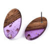 E877 - 10 pcs Wood and Resin 304 Stainless Steel Earring Posts Studs - 15mm Oval - Silver Tone - Gold Foil - Hole: 1.8mm - Rubber Backs - Purple