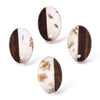 E878 - 10 pcs Wood and Resin 304 Stainless Steel Earring Posts Studs - 15mm Oval - Silver Tone - Gold Foil - Hole: 1.8mm - Rubber Backs