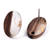 E878 - 10 pcs Wood and Resin 304 Stainless Steel Earring Posts Studs - 15mm Oval - Silver Tone - Gold Foil - Hole: 1.8mm - Rubber Backs