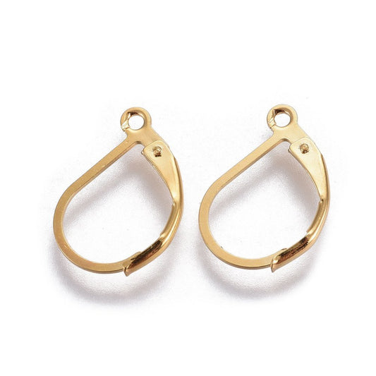 E883 - 20 pcs (10 pairs) 304 Stainless Steel Leverback Earrings - 18K Gold Plated - 16mm x 11mm - Hypoallergenic! Tarnish Resistant!