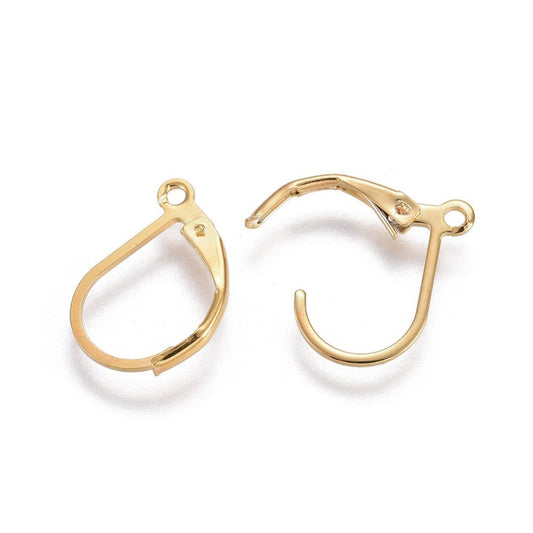 E883 - 20 pcs (10 pairs) 304 Stainless Steel Leverback Earrings - 18K Gold Plated - 16mm x 11mm - Hypoallergenic! Tarnish Resistant!