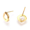 E884 - 10 pcs (5 pairs) 304 Stainless Steel Rhombus Earring Posts/Bases/Studs/Settings with Backs - Gold - 10mm - Loop for Dangles - Hypoallergenic