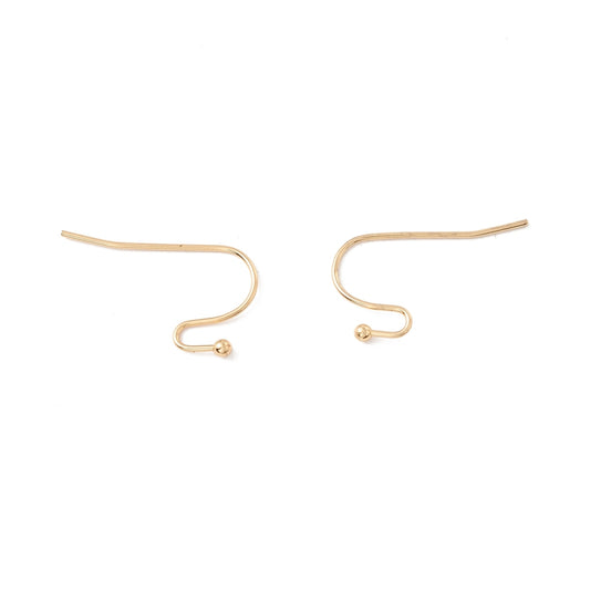 E888 - 100 pcs 316 Stainless Steel Real 18k Gold Plated Earring Wire Hooks with Ball - 22mm x 12mm