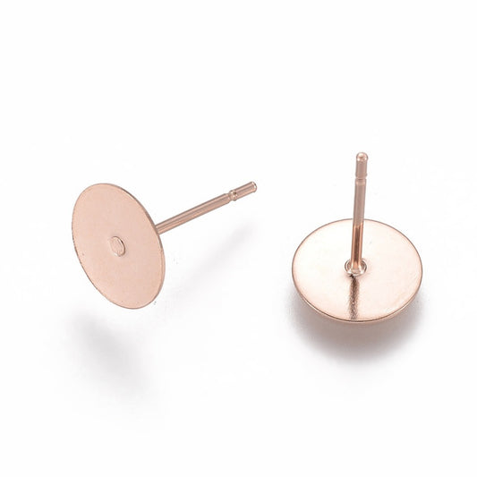 E898 - 20 pcs. (10 pairs) 304 Stainless Steel Rose Gold Earring Posts/Bases/Studs/Settings with Rubber Backs - 12mm x 8mm - 8mm Glue Pad